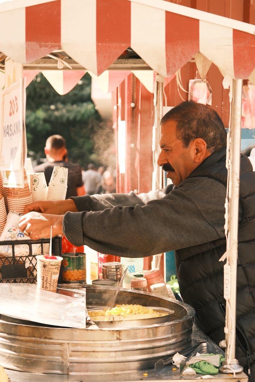 street vendor serving hot traditional snack